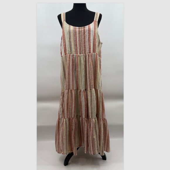 Linda Anderson Dress Women XXL Multicolor Sleeveless Stripe Tiered Maxi House - Picture 1 of 15